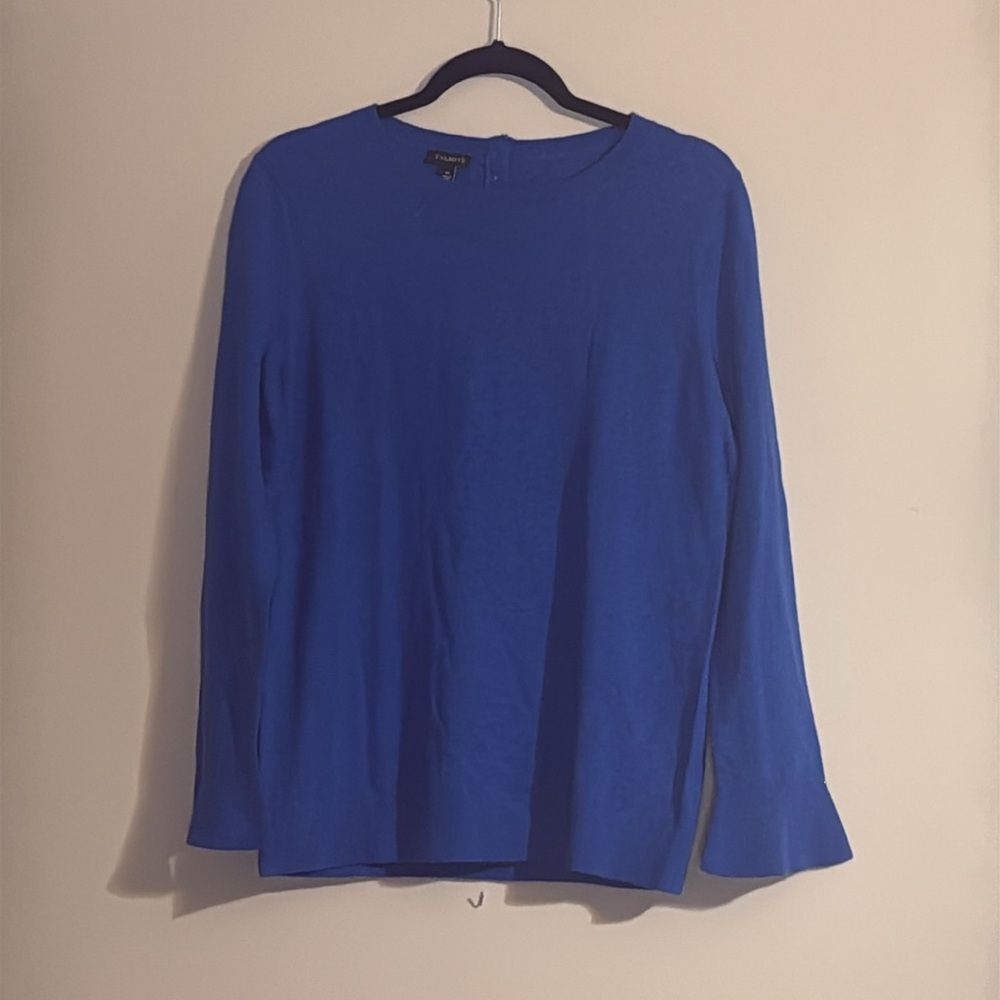 Talbots Lambswool Sweater crew neck long sleeve womens Blue medium bell sleeve
